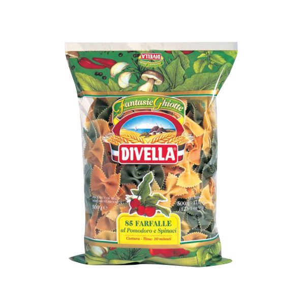 Divella Farfalle 85 al Tomate y Espinaca (al Pomodoro e Spinaci)
