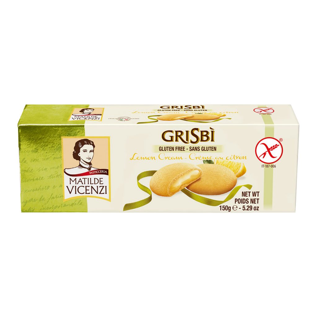 Galletas grisbi libres de gluten rellenas de crema de limon Vicenzi 150g