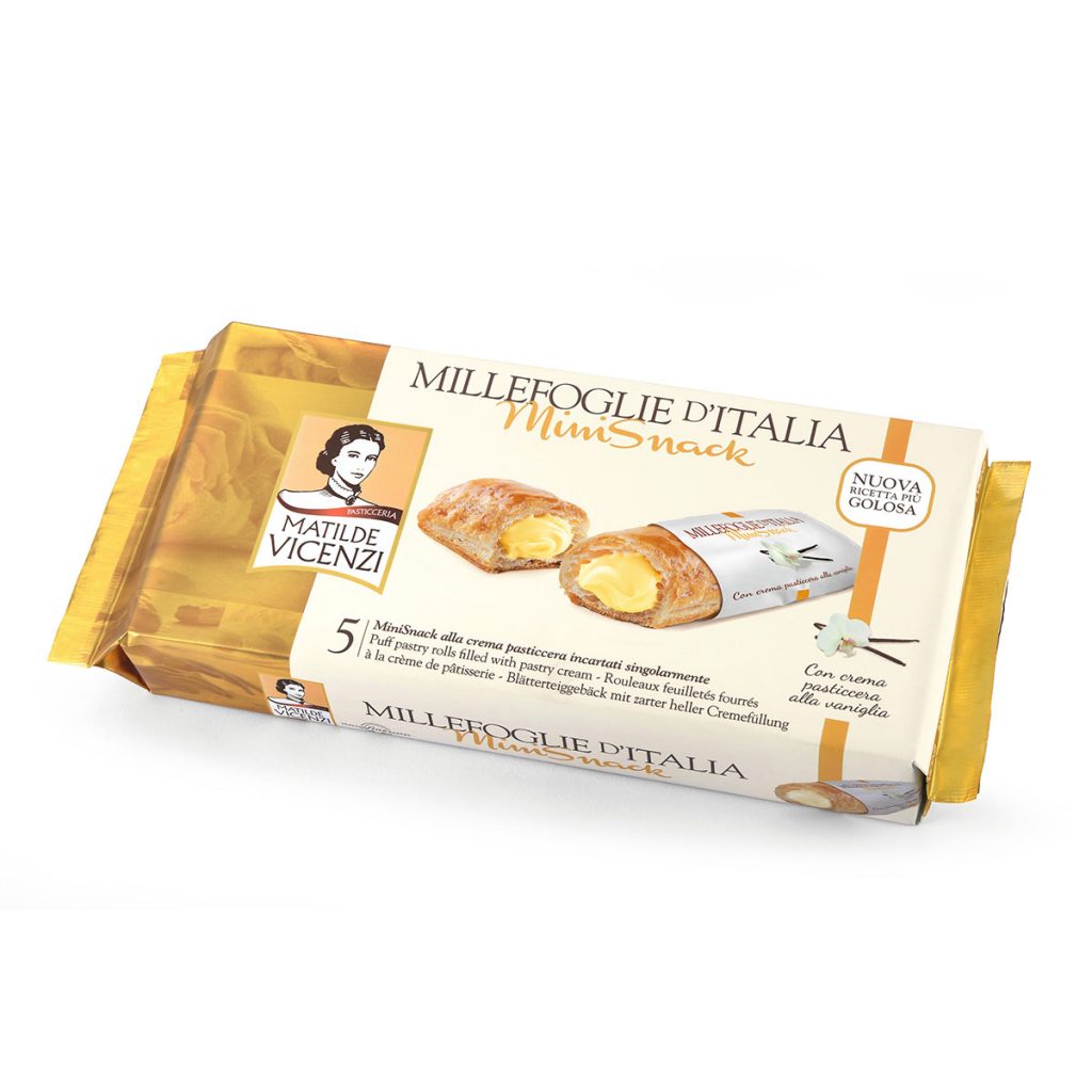 Minisnack de milhojas relleno de crema pastelera Vicenzi 125g